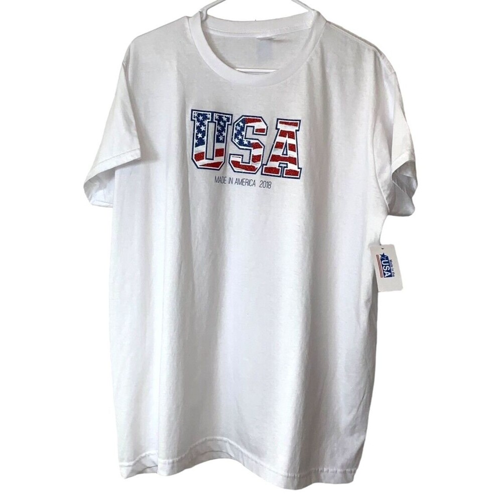 USA Made in America 2018 T Shirt Unisex Adult 2X White Patriotic USA Symbol NWT